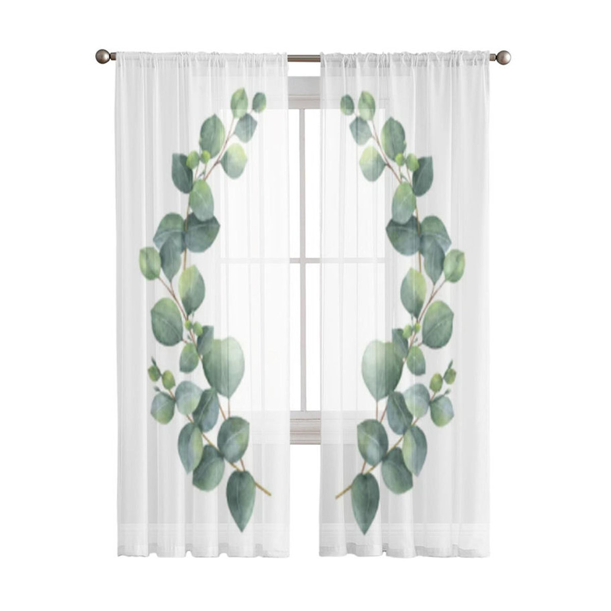 Transparente Voile-Vorhänge mit Eukalyptusblättern und Zweigen für Schlafzimmer und Wohnzimmer, B: 135 cm, H: 114 cm - Bild 5