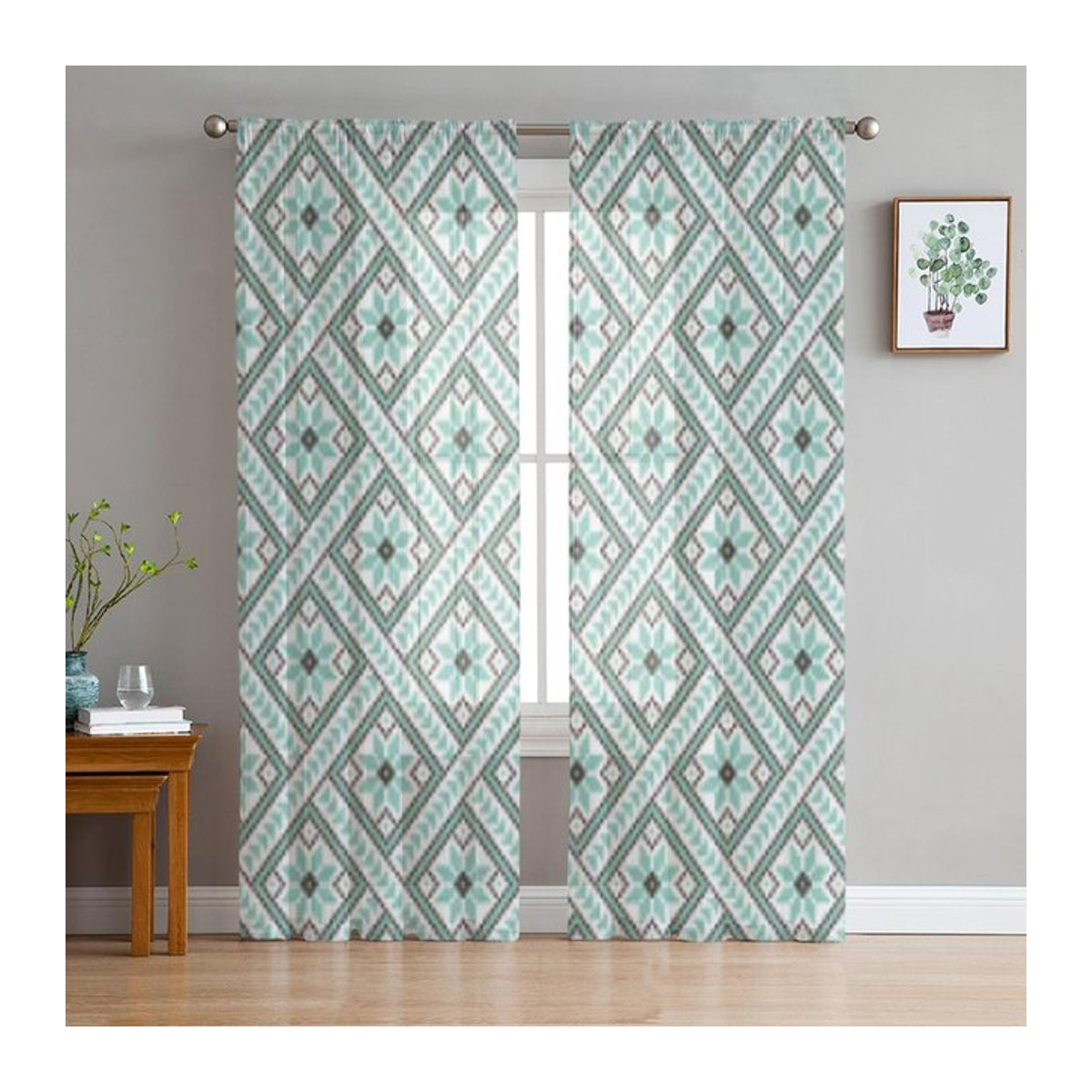 Transparente Vorhänge mit ukrainischem Ornament aus Tüll für Wohnzimmer, Schlafzimmer und Küche, Farbe: transparent, B/H: 135 x 114 cm - Bild 1