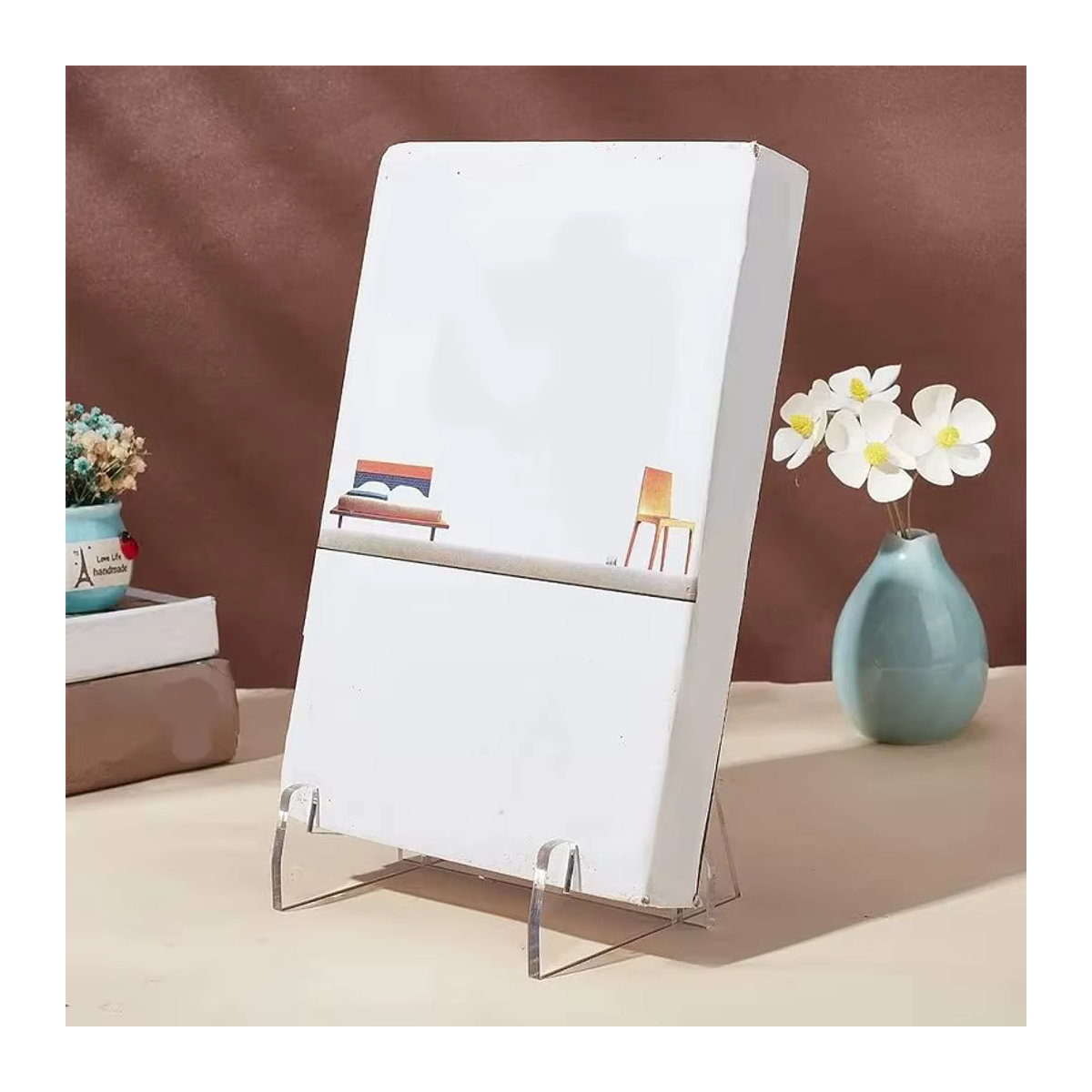 Transparenter Acryl Buchständer als Display Rack und Schreibtisch Organizer für Kunstwerke und CDs - Bild 3