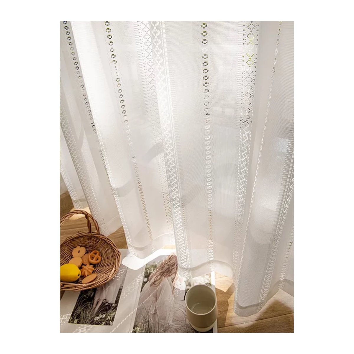 Transparenter Gaze-Vorhang im japanischen Stil für Schlafzimmer und Wohnzimmer, Weiß - Bild 1