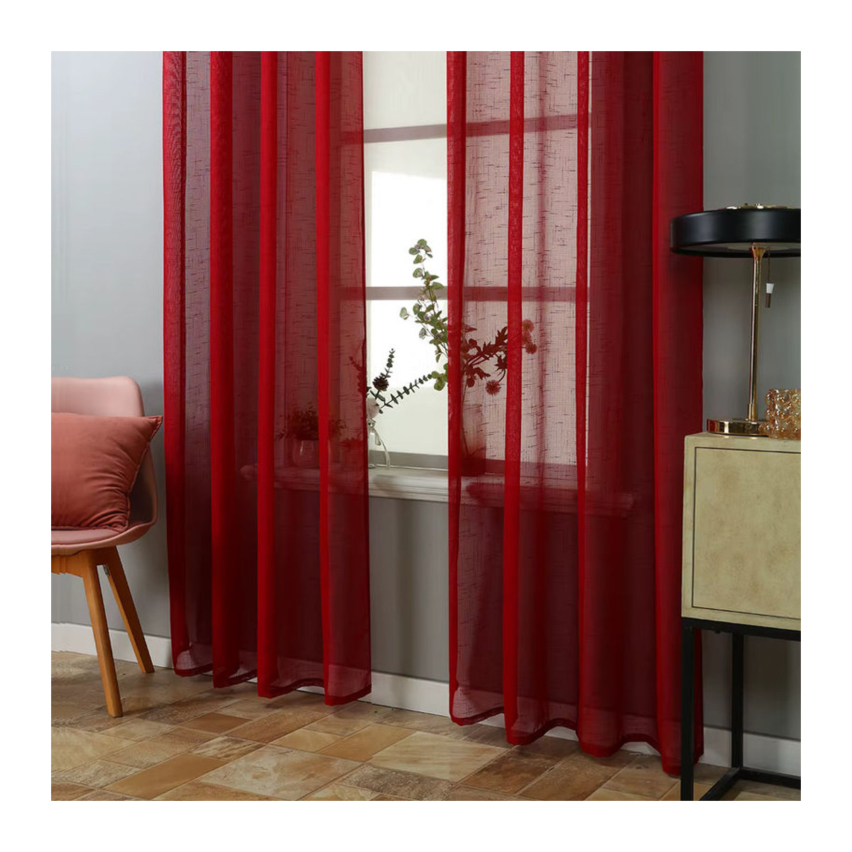 Transparenter Hanf-Gaze-Vorhang in Rot für deine Wohnzimmerdekoration - Bild 2