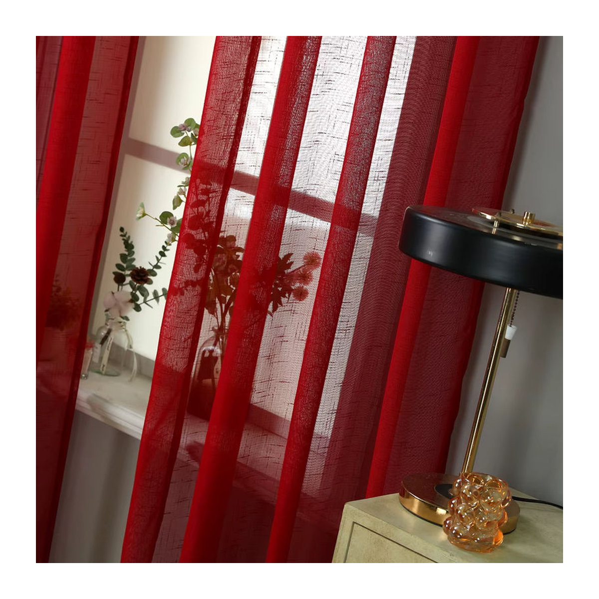Transparenter Hanf-Gaze-Vorhang in Rot für deine Wohnzimmerdekoration - Bild 3