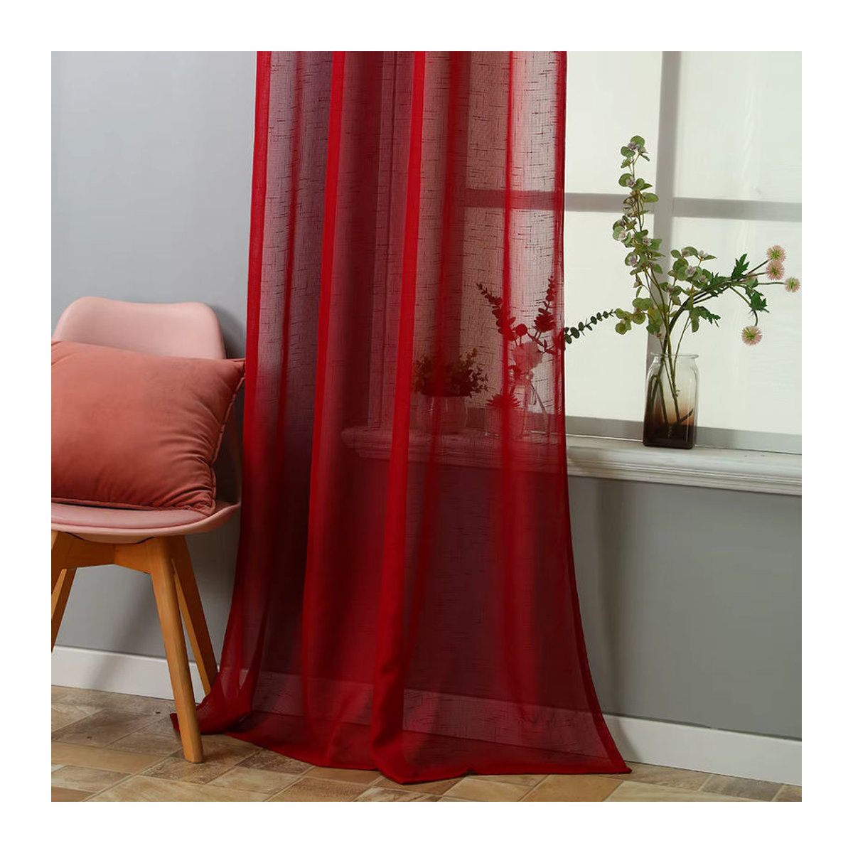 Transparenter Hanf-Gaze-Vorhang in Rot für deine Wohnzimmerdekoration - Bild 5