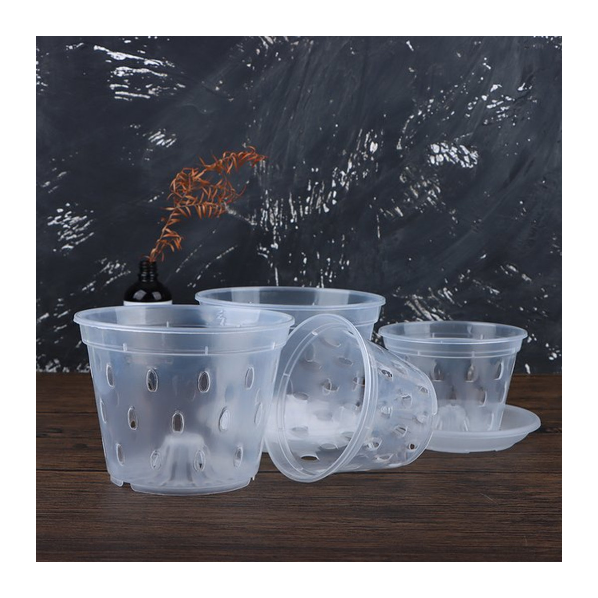 Transparenter Orchideen-Blumentopf aus Kunststoff mit Perforation für Schmetterlingsorchideen - Bild 1