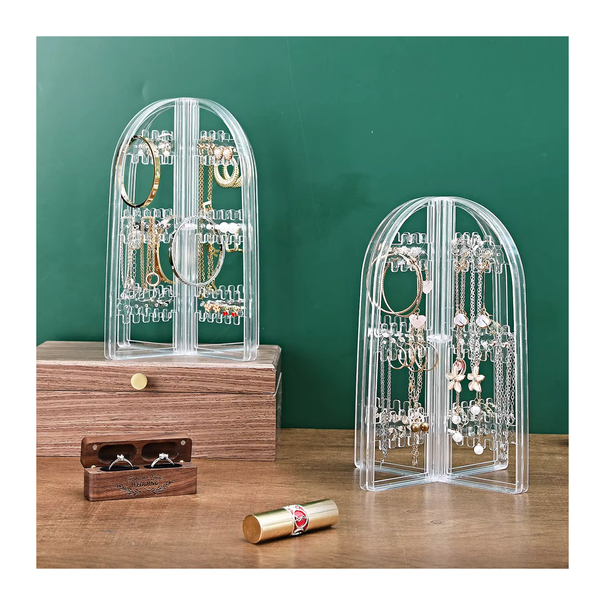 Transparenter Schmuckständer aus Acryl als Organizer für Ohrringe, Armreife und Halsketten in minimalistischem Design - Bild 3