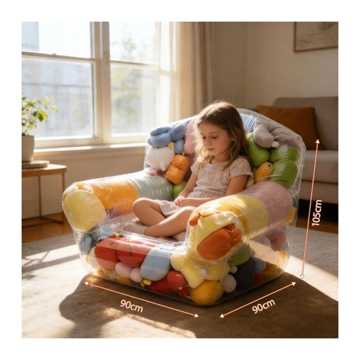 Transparenter Sitzsack als Kuscheltier-Organizer für Kinder aus PVC, Bunt, B/T/H: 105 x 90 x 90 cm - Bild 3