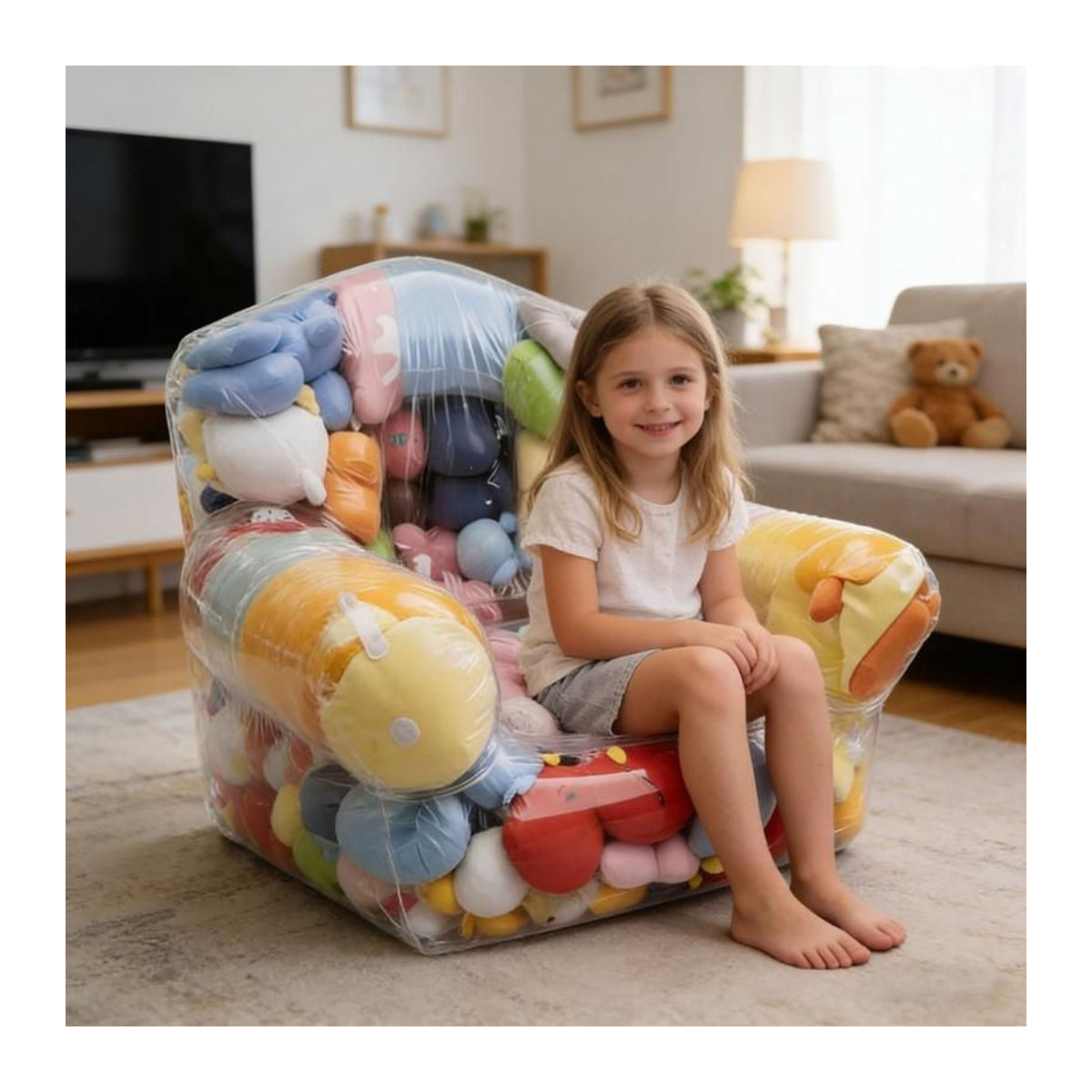 Transparenter Sitzsack als Kuscheltier-Organizer für Kinder aus PVC, Bunt, B/T/H: 105 x 90 x 90 cm - Bild 4