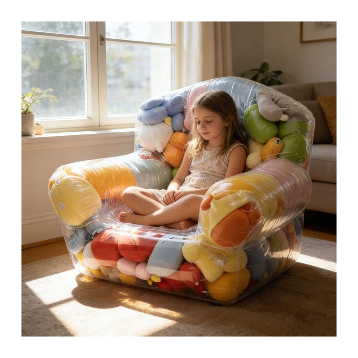 Transparenter Sitzsack als Kuscheltier-Organizer für Kinder aus PVC, Bunt, B/T/H: 105 x 90 x 90 cm - Bild 5