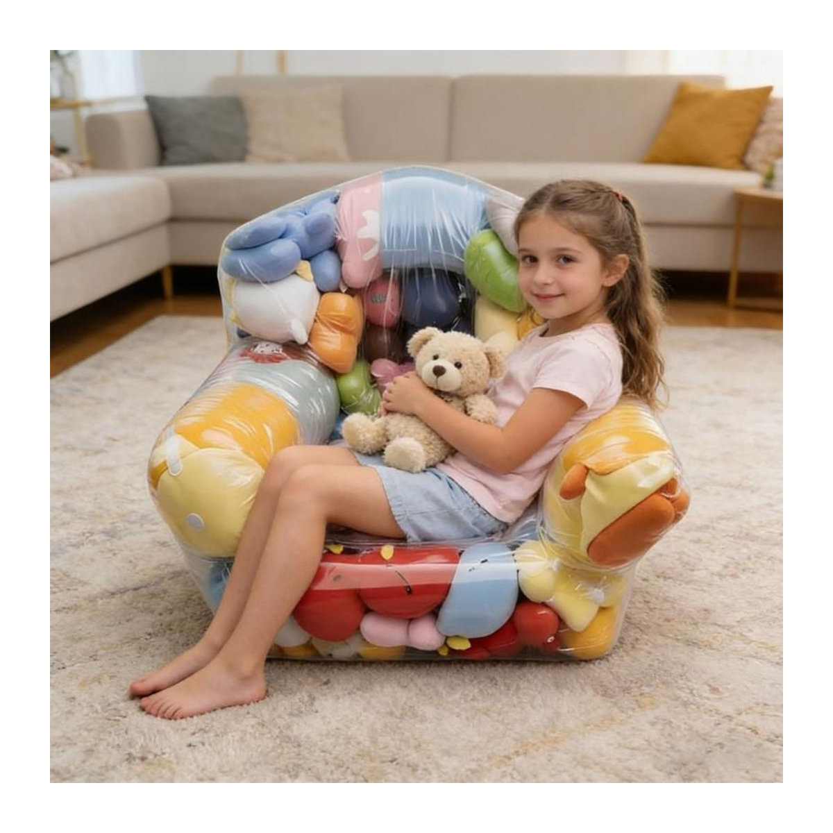 Transparenter Sitzsack als Kuscheltier-Organizer für Kinder aus PVC, Bunt, B/T/H: 105 x 90 x 90 cm - Bild 7