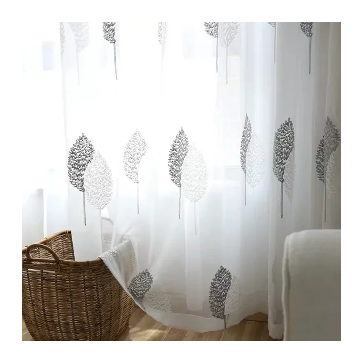 Transparenter Tüll-Vorhang in Baum-Weiß mit Stickerei für Wohnzimmer, Balkon und Schlafzimmer - Bild 1