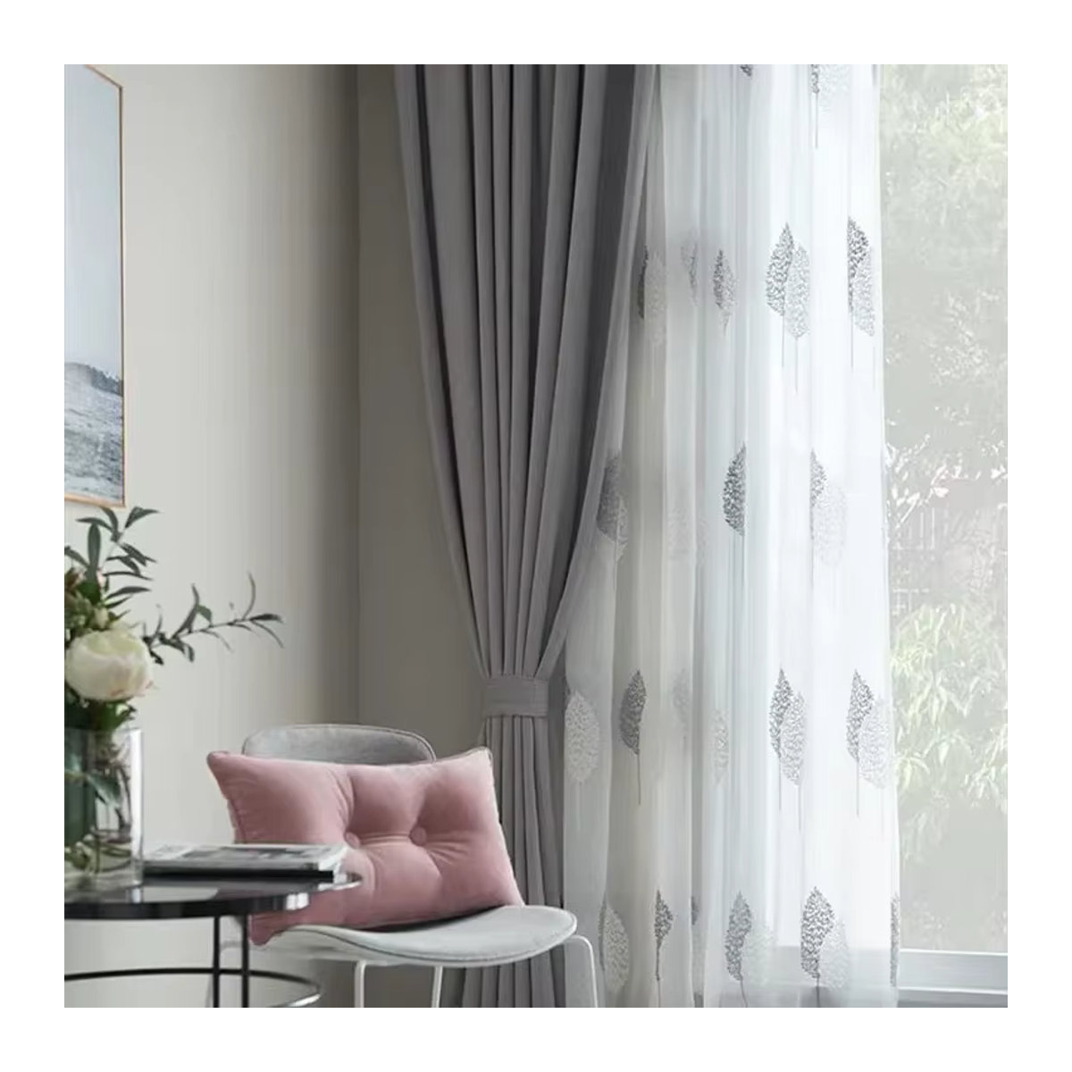 Transparenter Tüll-Vorhang in Baum-Weiß mit Stickerei für Wohnzimmer, Balkon und Schlafzimmer - Bild 2