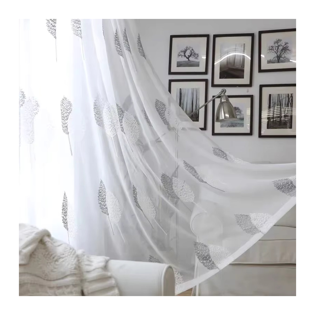 Transparenter Tüll-Vorhang in Baum-Weiß mit Stickerei für Wohnzimmer, Balkon und Schlafzimmer - Bild 3