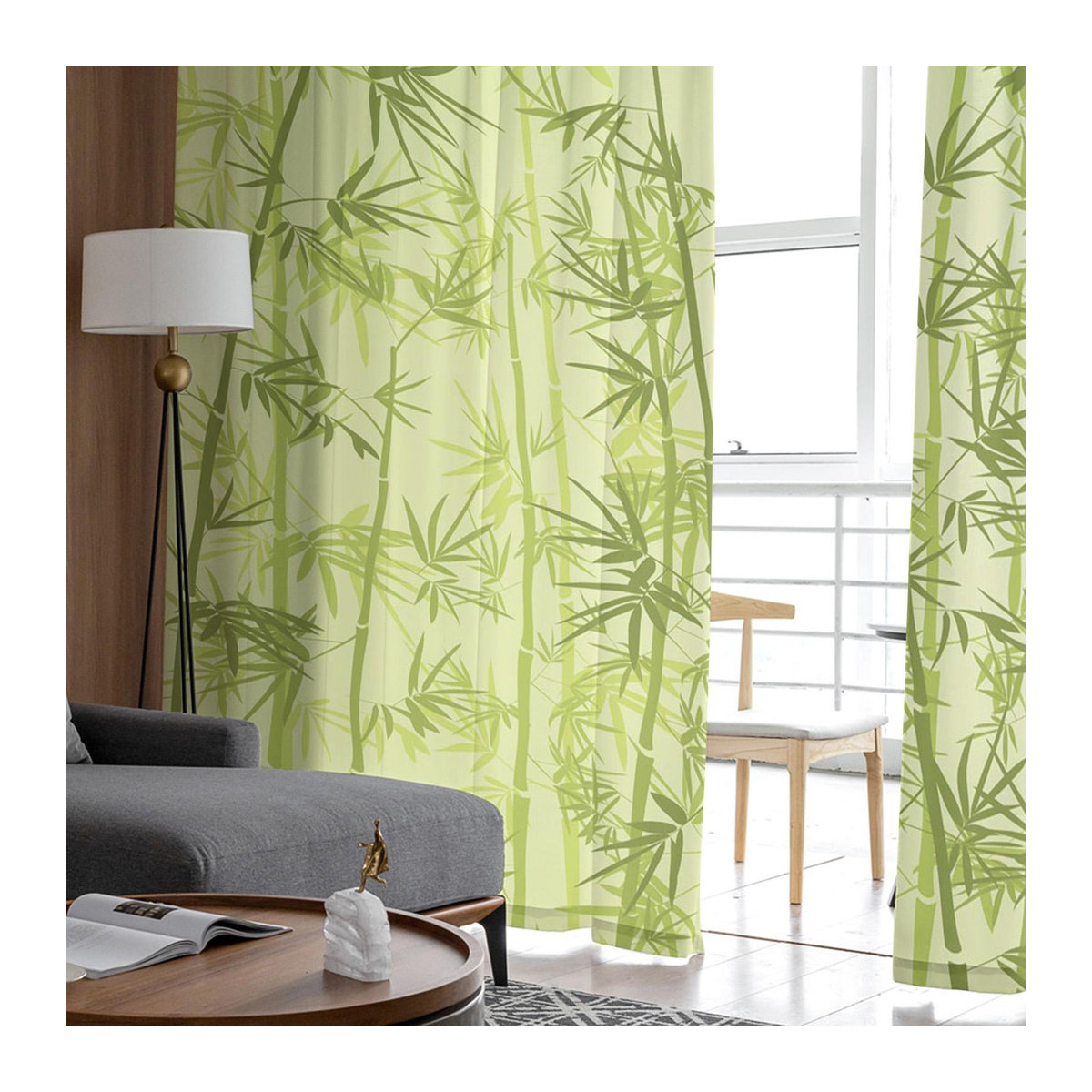 Transparenter Tüll-Vorhang von A Family Of Home Textiles mit grünem Bambusblatt-Design für Wohnzimmer, Schlafzimmer und Küche, H 213 cm x B 135 cm - Bild 2