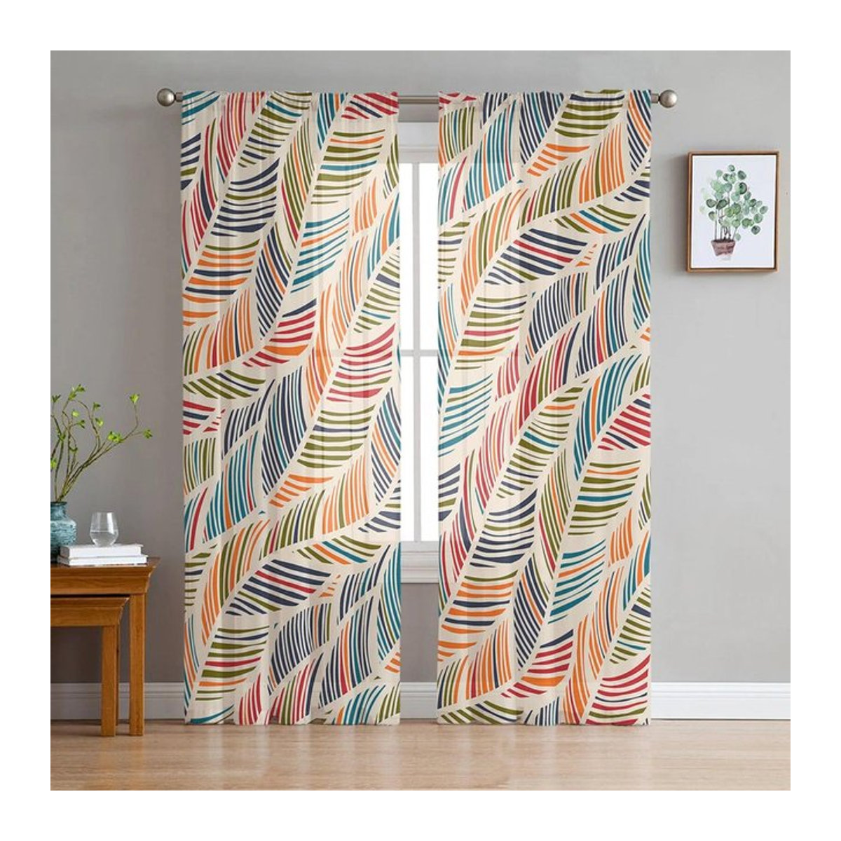 Transparenter Voile Tüll Vorhang mit abstrakter Strandtextur in Multicolor, B: 135 cm, H: 114 cm - Bild 1