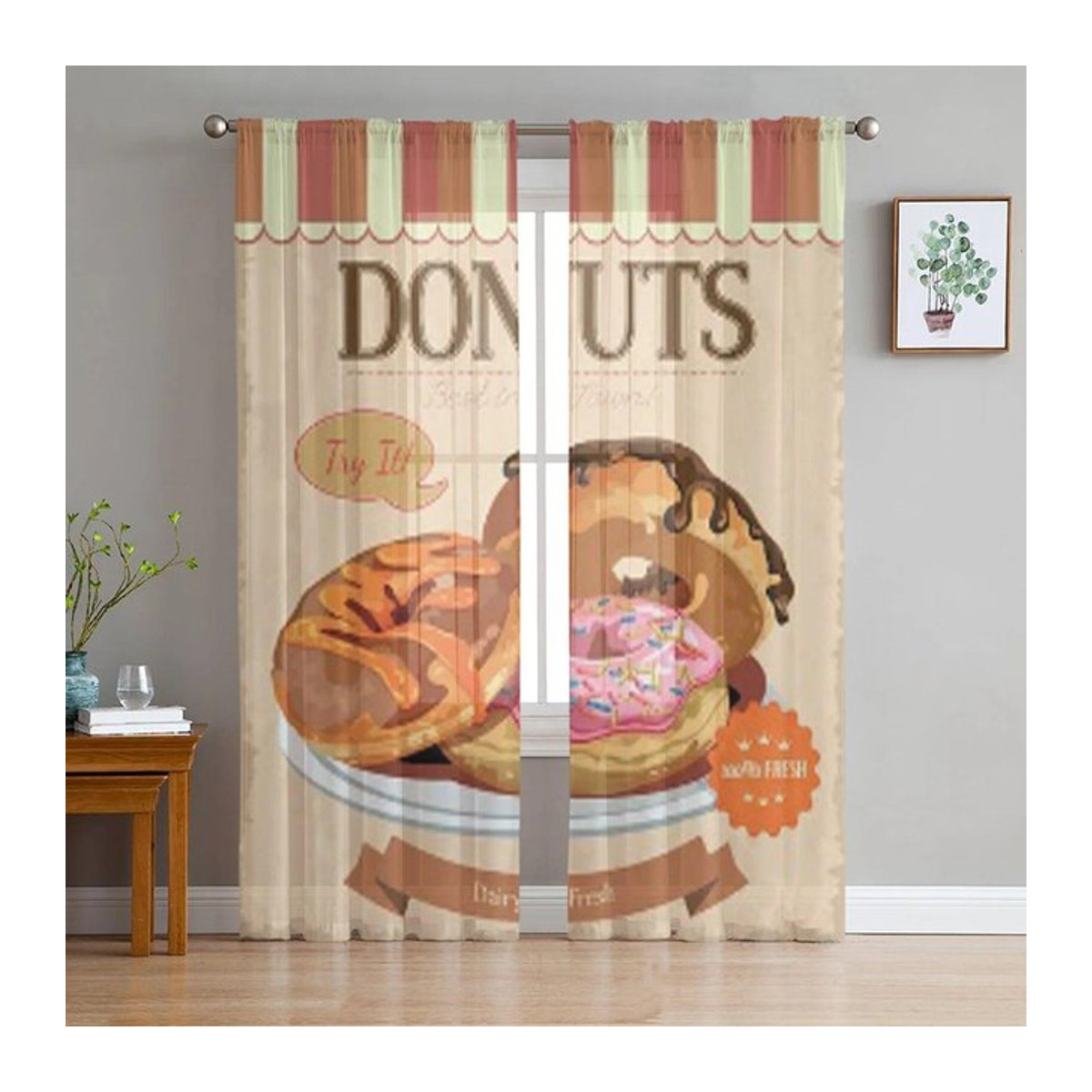 Transparentes Sheer Vorhang Label Vintage Donuts Poster von A Family Of Home Textiles, B: 135 cm, H: 114 cm - Bild 1
