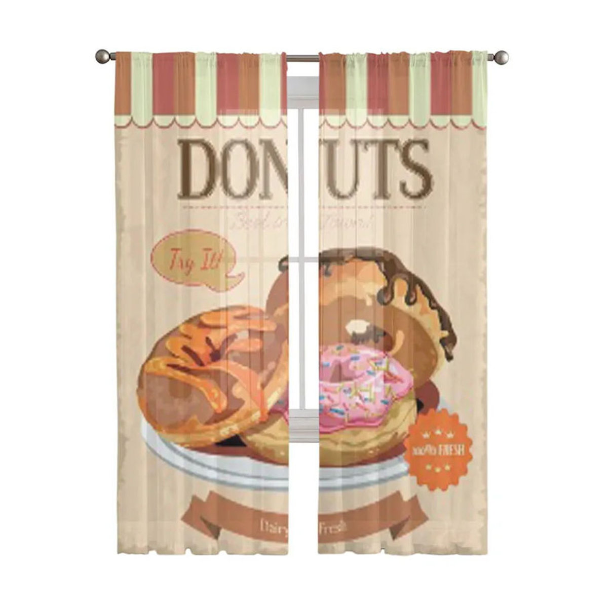 Transparentes Sheer Vorhang Label Vintage Donuts Poster von A Family Of Home Textiles, B: 135 cm, H: 114 cm - Bild 3