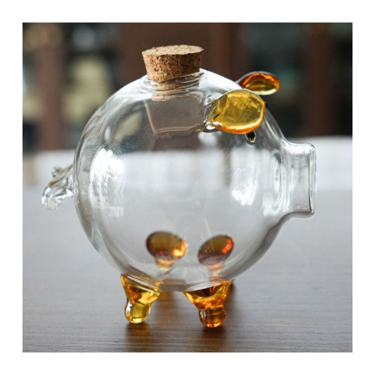 Transparentes Sparschwein aus Borosilikatglas in Schwein-Form zur Aufbewahrung von Goldbohnen und Wünschen - Bild 1