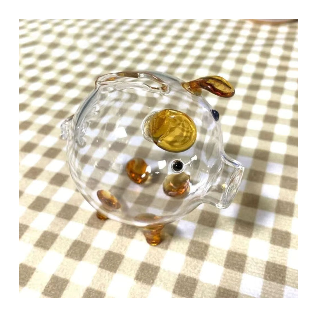 Transparentes Sparschwein aus Borosilikatglas in Schwein-Form zur Aufbewahrung von Goldbohnen und Wünschen - Bild 2