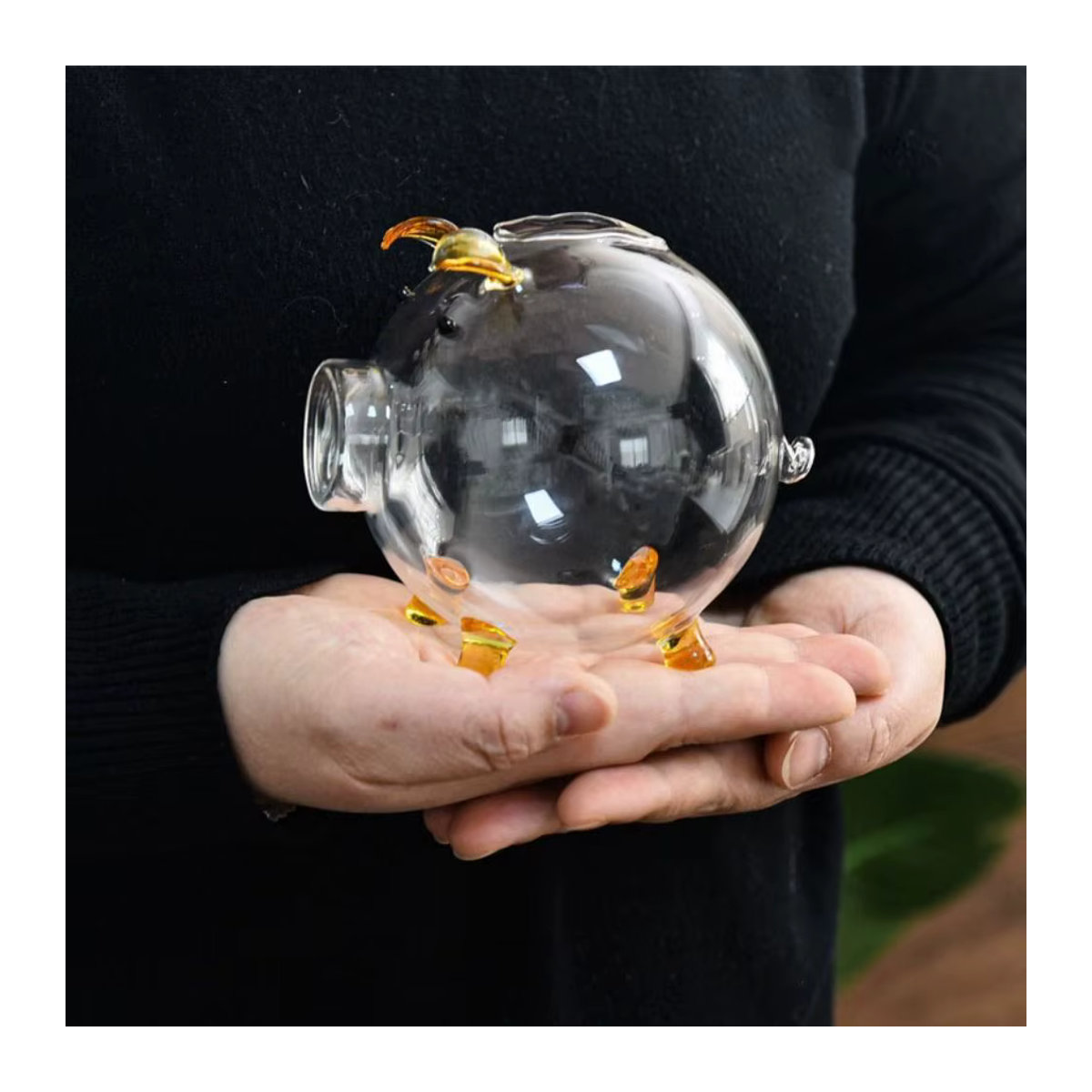 Transparentes Sparschwein aus Borosilikatglas in Schwein-Form zur Aufbewahrung von Goldbohnen und Wünschen - Bild 3