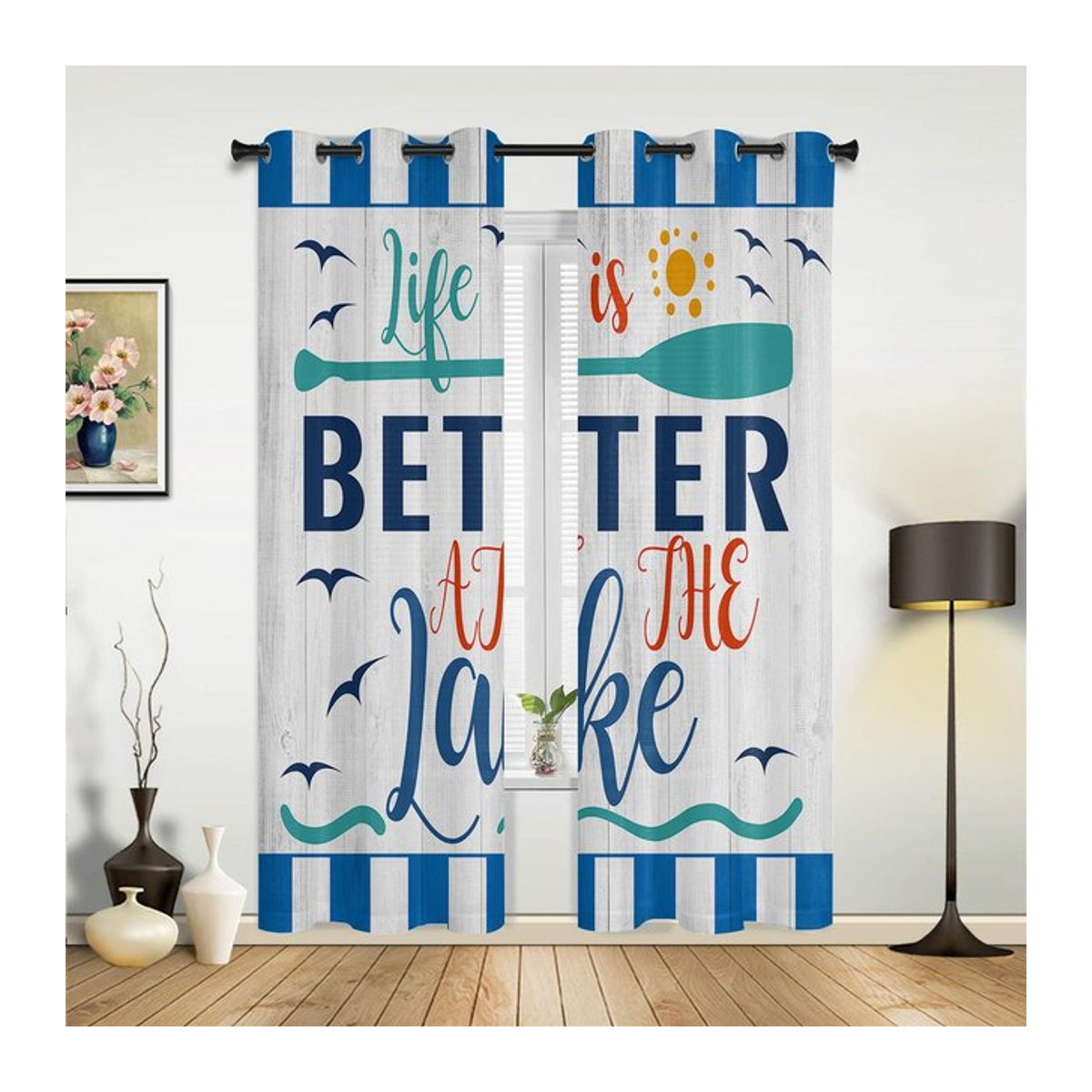 Transparentes Voile Fenster Vorhang mit Holzmaserung für Wohnzimmer, Schlafzimmer und Küche, Breite: 135 cm, Höhe: 60 cm - Bild 1