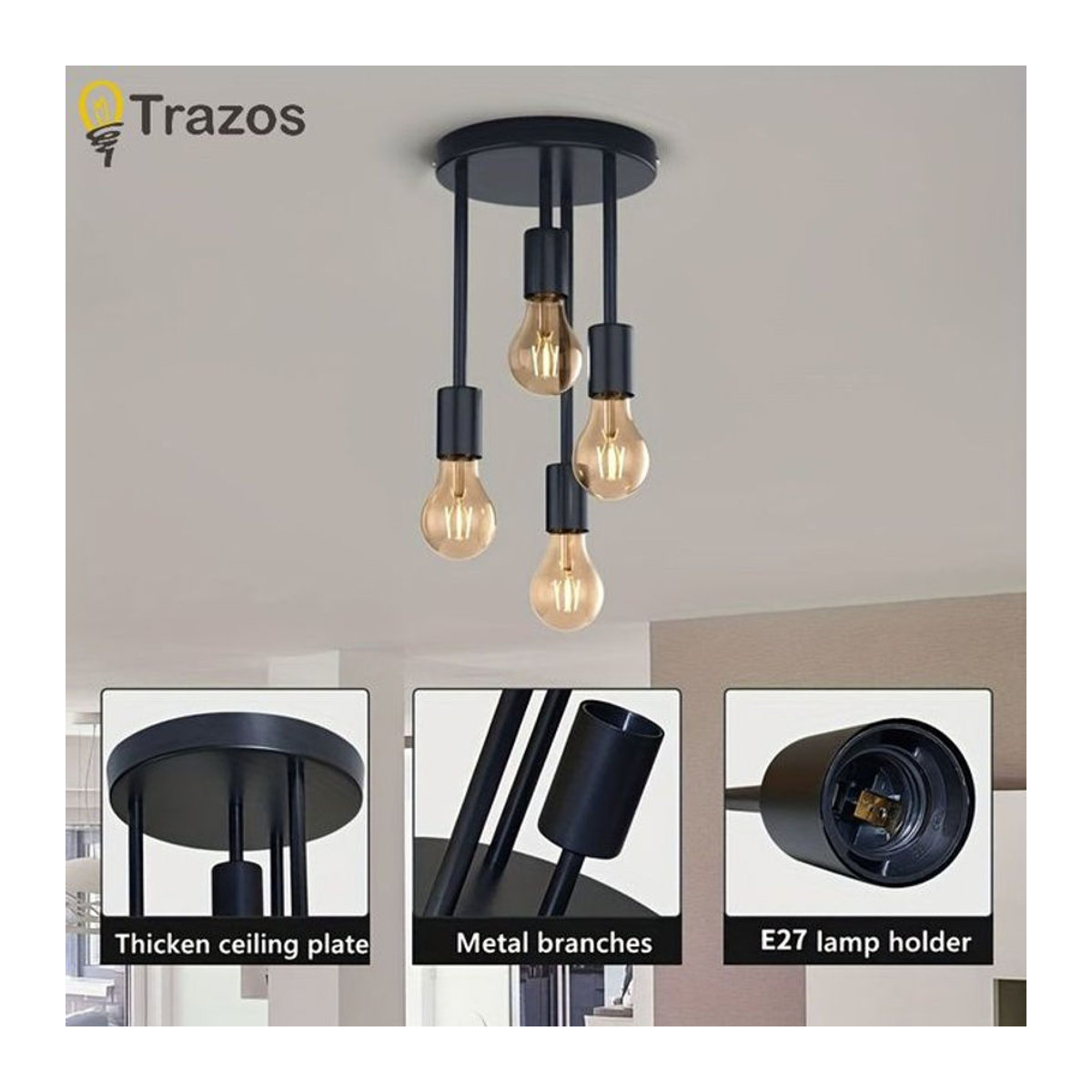 TRAZOS Kronleuchter Modern Skandinavisch aus Metall in Schwarz und Gold - Bild 1