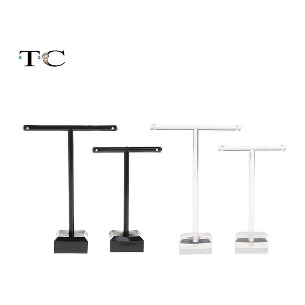 TREACHI Schmuck Display Rack Set aus Metall in T-Form, 2 Stück, transparent und schwarz, minimalistische Vitrine für Ohrringe und Charms - Bild 1