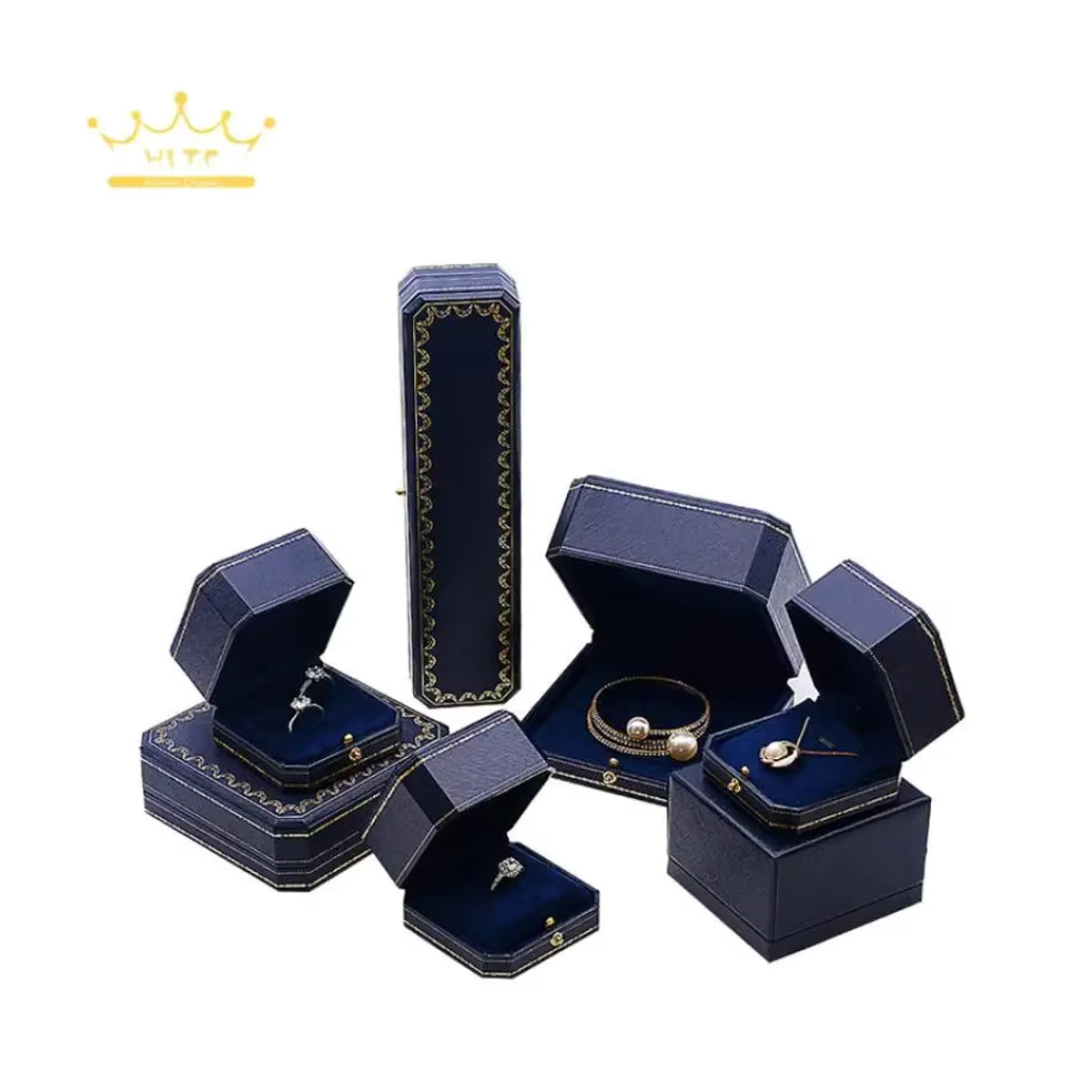 TREACHI Schmuckschatulle aus Leder mit goldener Spitze, achteckige Schmuckaufbewahrungsbox für Ringe und Armbänder in Gold, Rot oder Blau - Bild 2