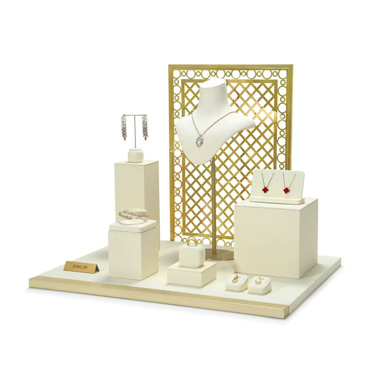 TREACHI Schmuckständer-Display aus beige Mikrofaser für Halsketten und Ringe - Bild 1