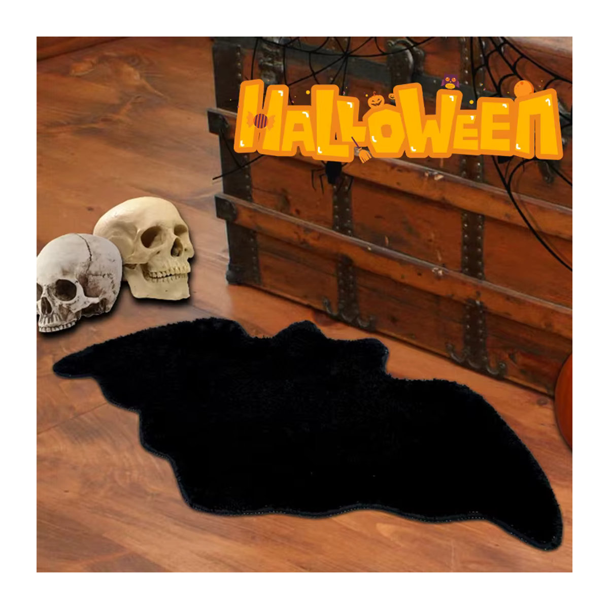 Trebalena Halloween Fledermaus Badematte in Schwarz für Badezimmer und Schlafzimmer - Bild 1
