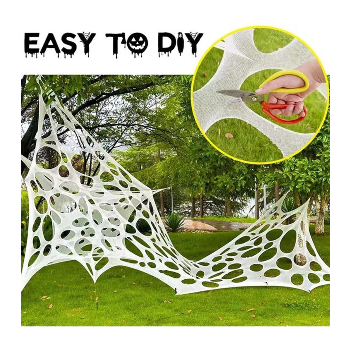 Trebalena Halloween Spinnennetz Dekoration aus Textil in Weiß, dehnbar und unregelmäßig für Outdoor und Indoor - Bild 1