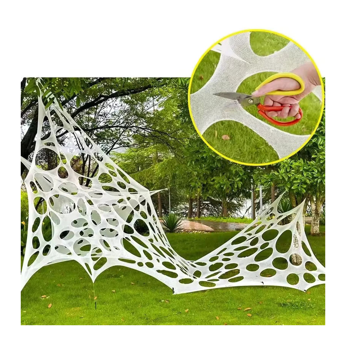 Trebalena Halloween Spinnennetz Dekoration aus Textil in Weiß, dehnbar und unregelmäßig für Outdoor und Indoor - Bild 6
