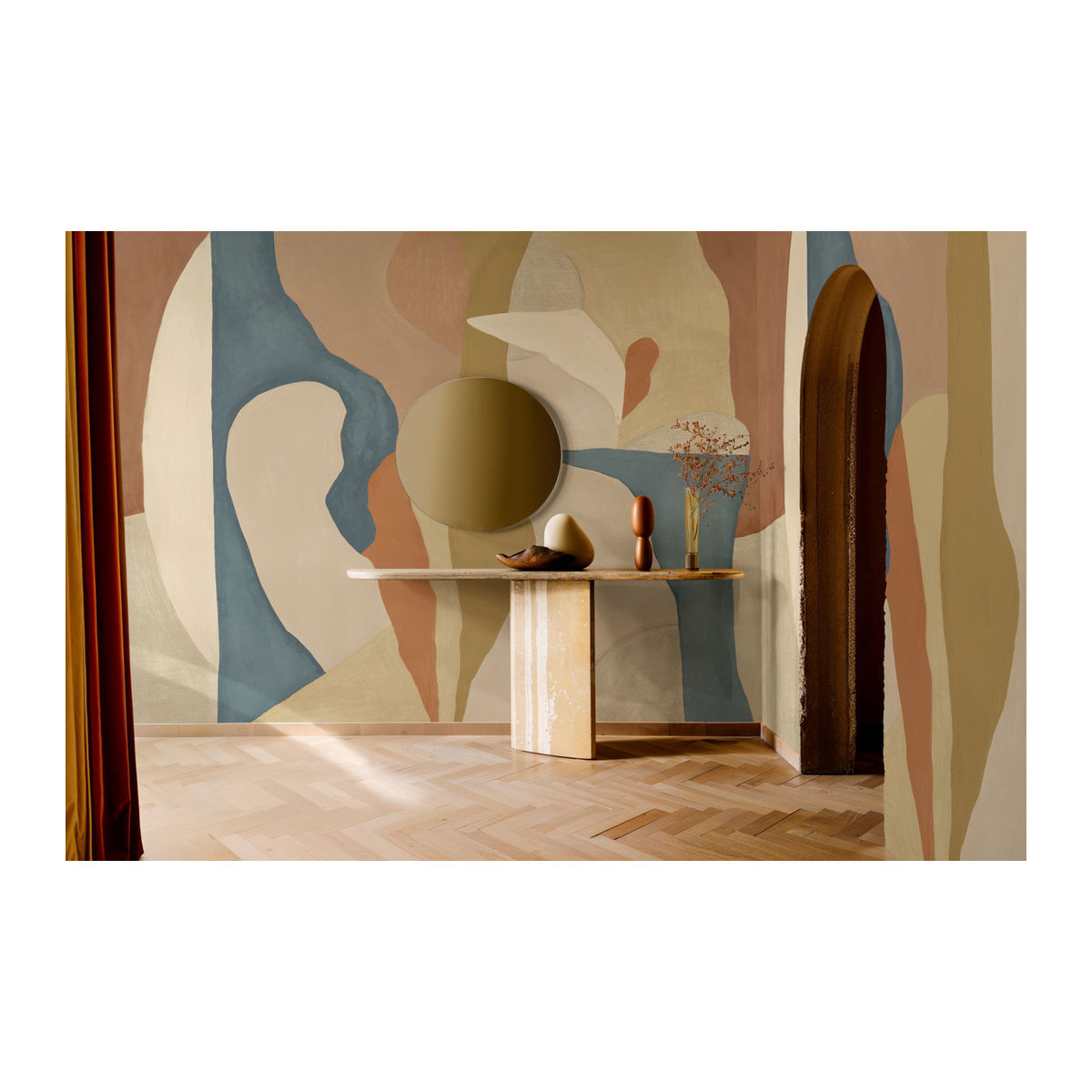 Tres Tintas Wandbild Abstract Mex in Blau, Beige und Mehrfarbig – Modernes geometrisches Design im Querformat - Bild 2
