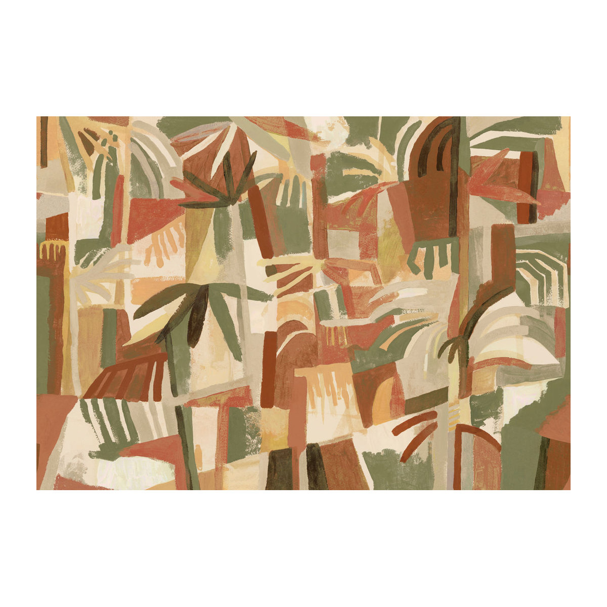 Tres Tintas Wandbild Amazonia – Abstraktes florales Motiv in Braun, Beige und Grün auf Papier im Querformat - Bild 1