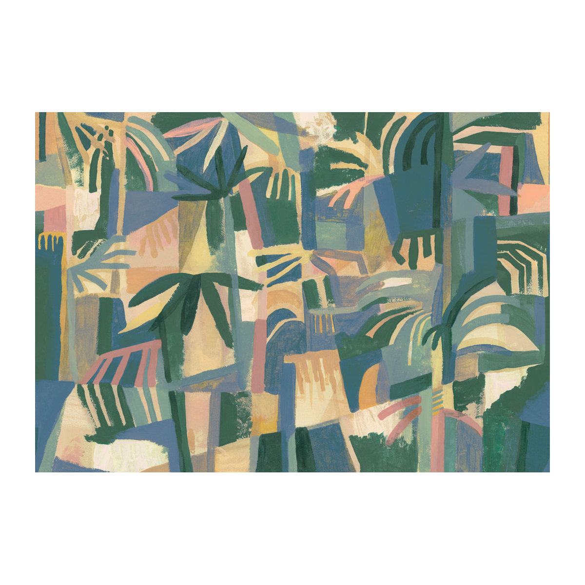 Tres Tintas Wandbild Amazonia Cobalto - Abstraktes florales Motiv in Blau und Mehrfarbig auf Papier im Querformat - Bild 1