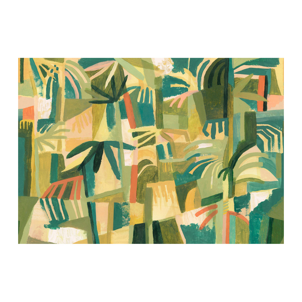 Tres Tintas Wandbild Amazonia Lima – Abstraktes florales Motiv in Grün und Mehrfarbig im Querformat - Bild 1