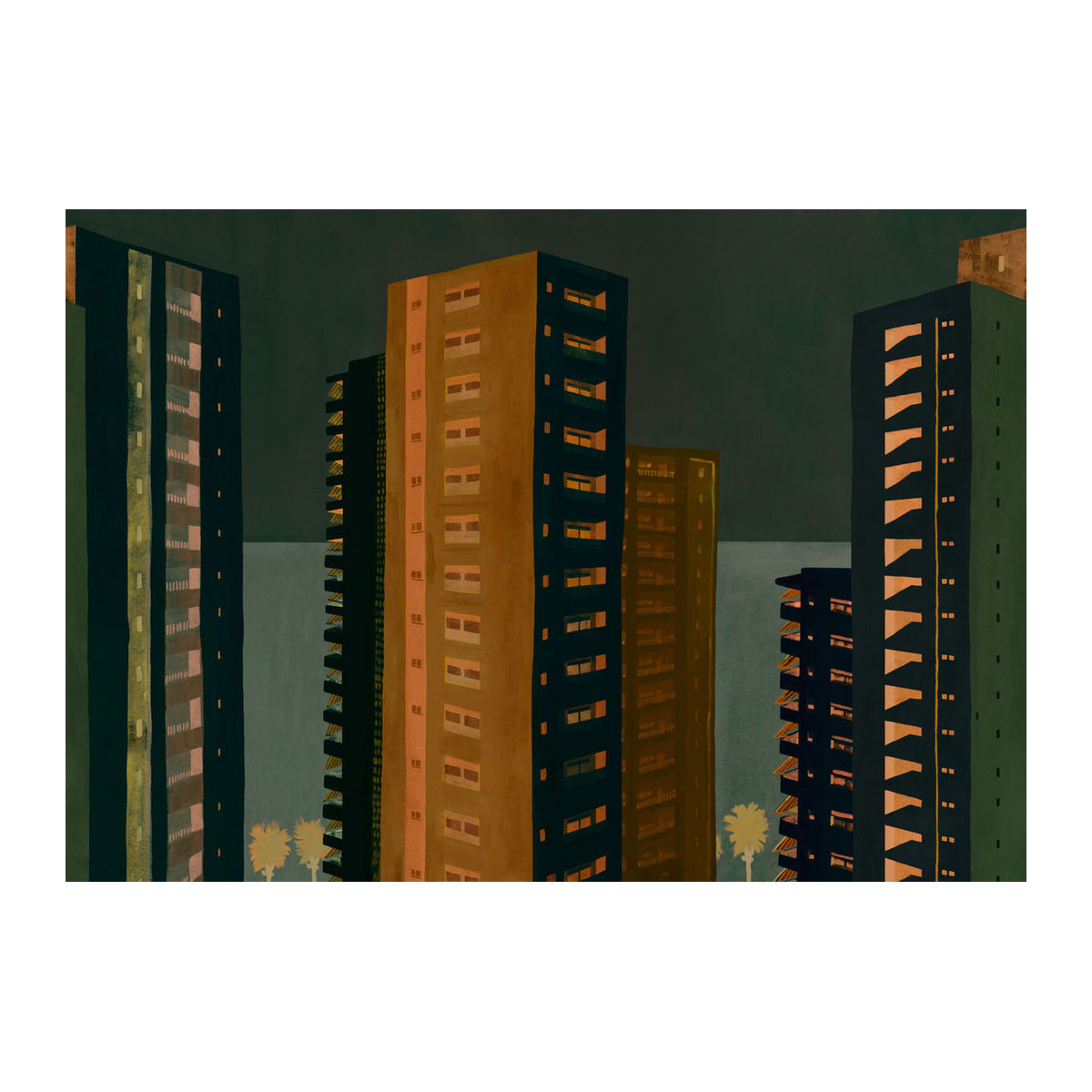 Tres Tintas Wandbild Benidorm Modernes Stadtmotiv mit Hochhäusern in Schwarz und Braun auf Papier - Bild 1