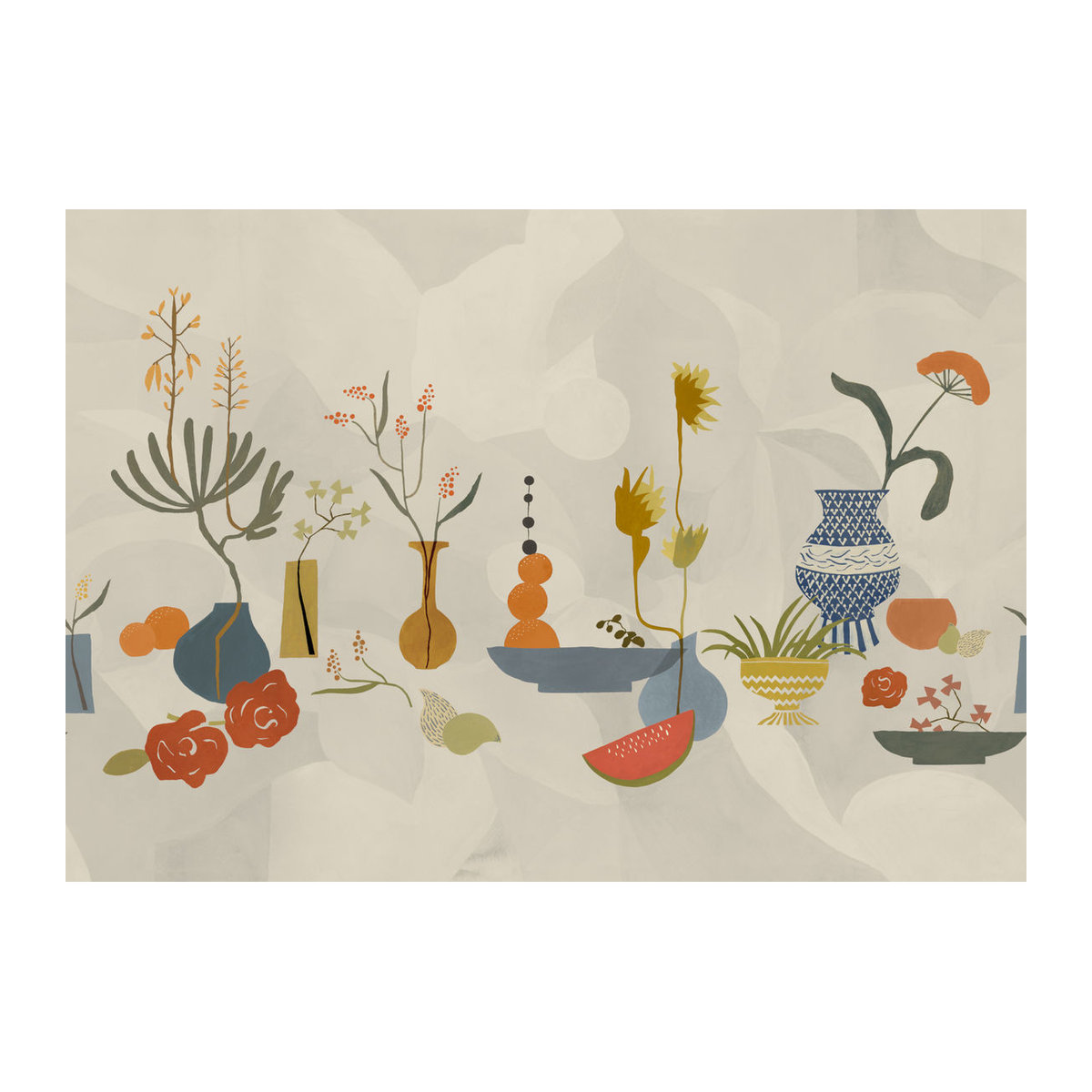 Tres Tintas Wandbild Centrepiece Composition Abstrakt Floral in Blau und Grau auf Papier im Querformat - Bild 1