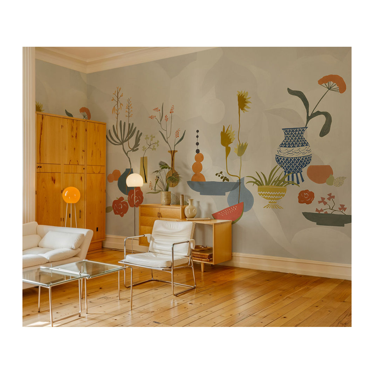 Tres Tintas Wandbild Centrepiece Composition Abstrakt Floral in Blau und Grau auf Papier im Querformat - Bild 2