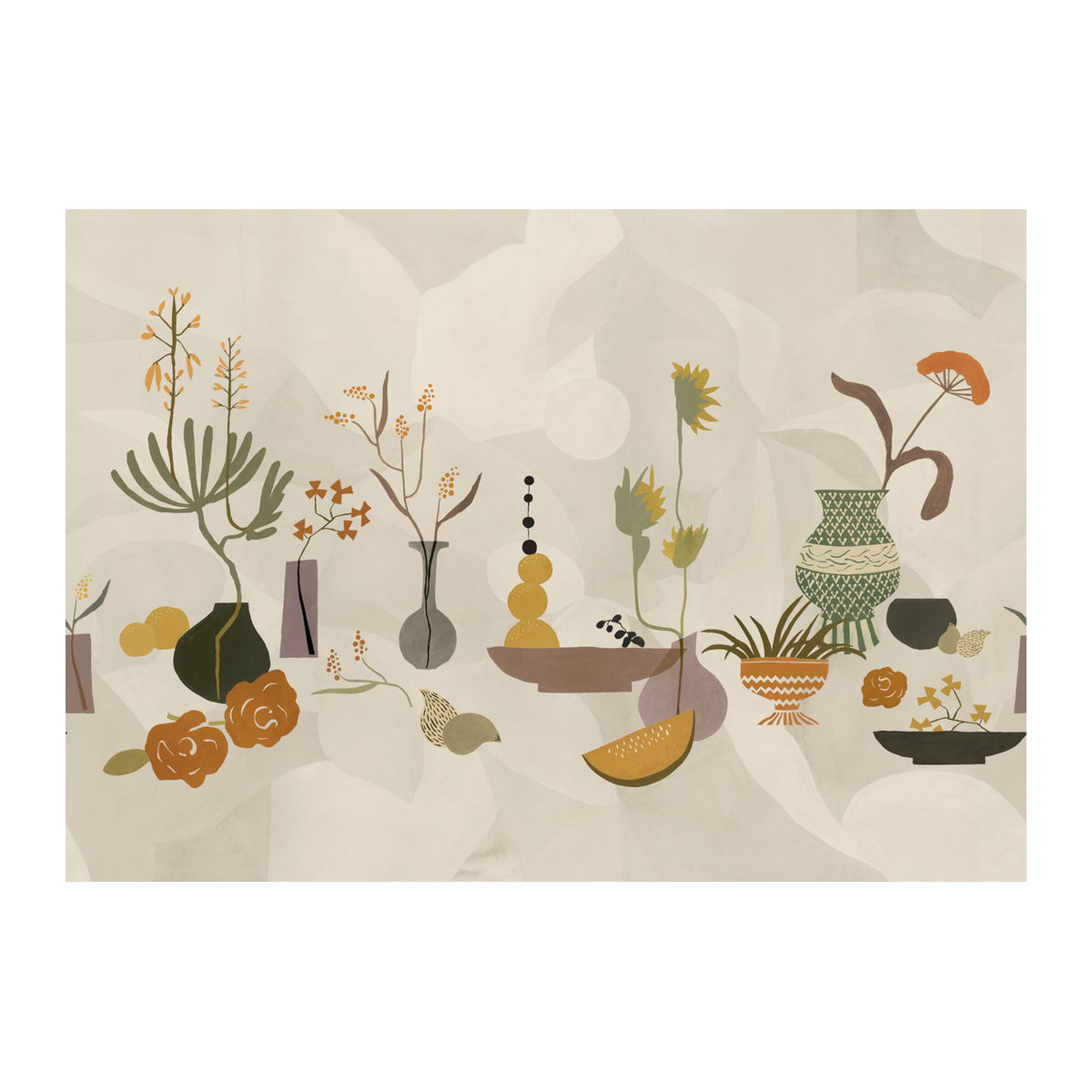 Tres Tintas Wandbild Centrepiece Composition Abstrakt Floral Modern Papier Lila Grau Beige - Bild 1