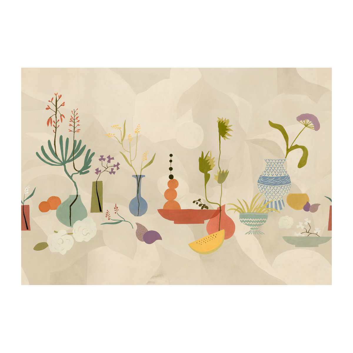 Tres Tintas Wandbild Centrepiece Composition - Abstraktes florales Motiv in Rot und Beige auf Papier im Querformat - Bild 1