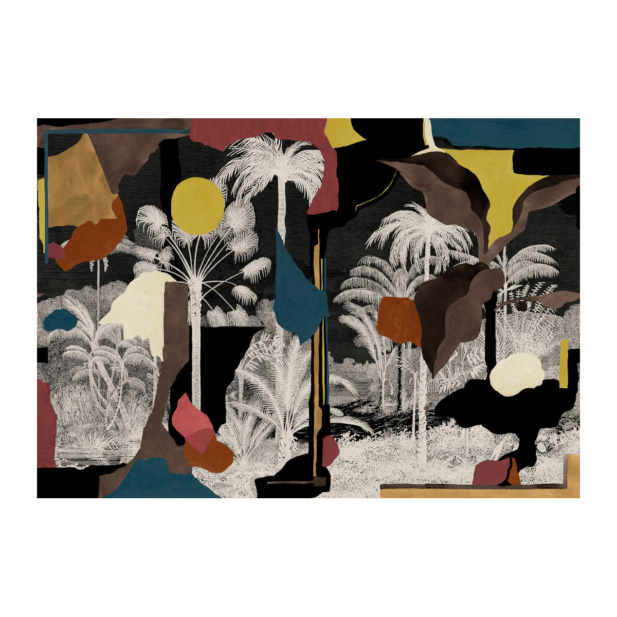 Tres Tintas Wandbild Colonial Abstraction Abstraktes Landschaftsmotiv in Schwarz Grau und Mehrfarbig auf Papier im Querformat - Bild 2