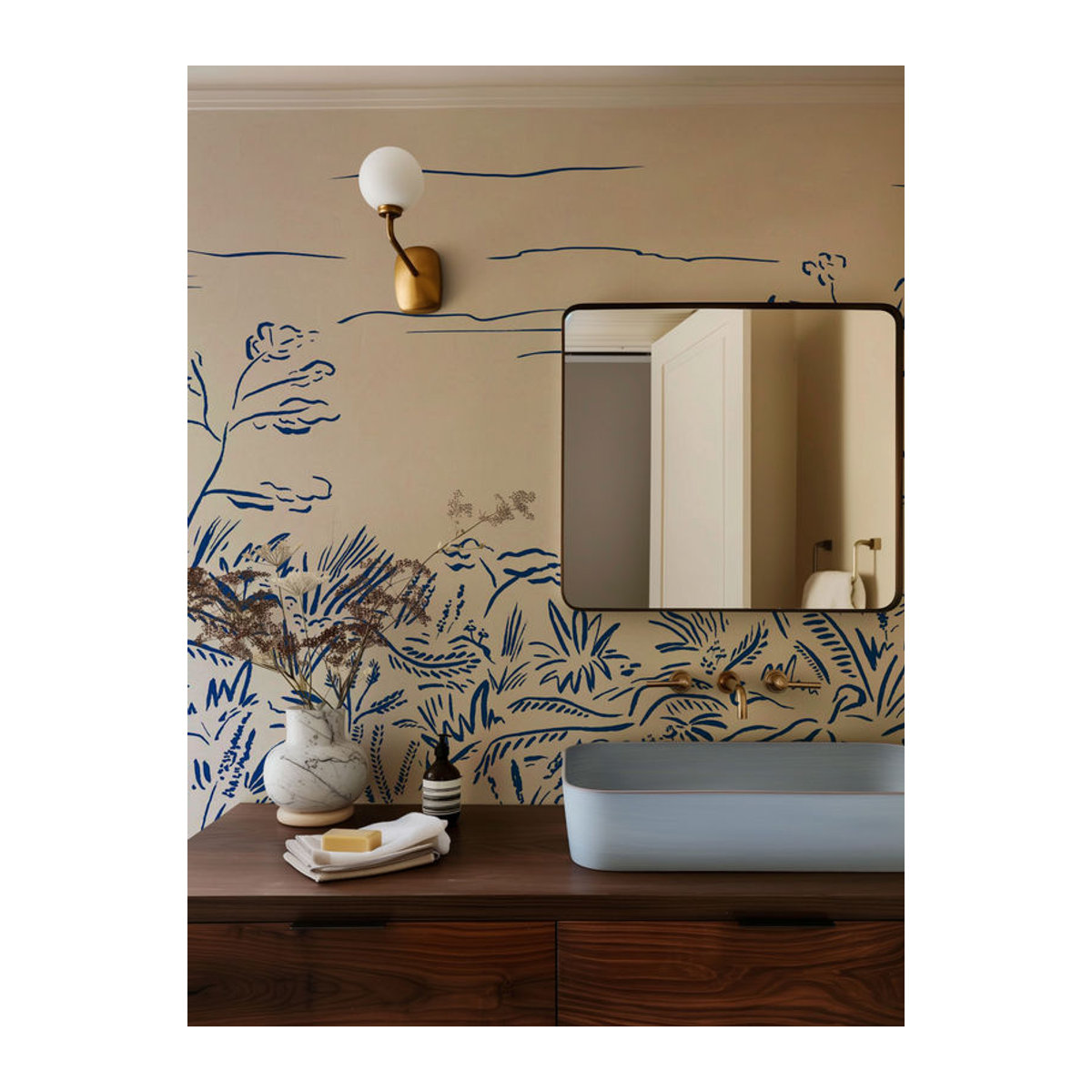 Tres Tintas Wandbild Floral Cave in Blau als florale Landschaftsdekoration im Querformat - Bild 2
