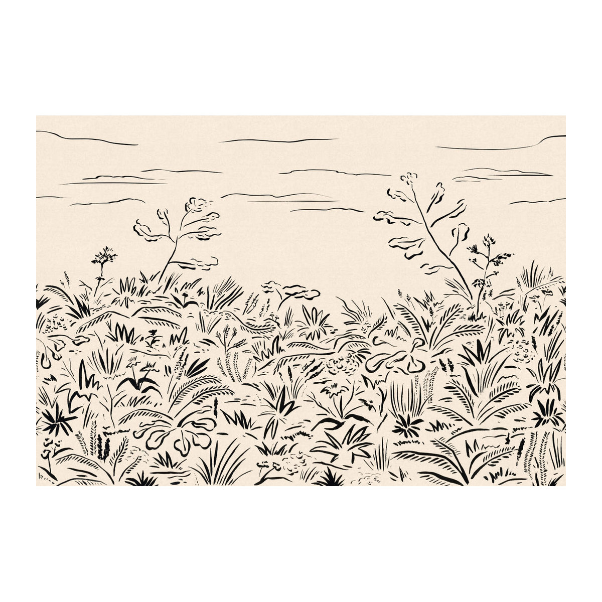 Tres Tintas Wandbild Floral Cave in Schwarz, Creme und Beige als florale Landschaft im Querformat - Bild 1