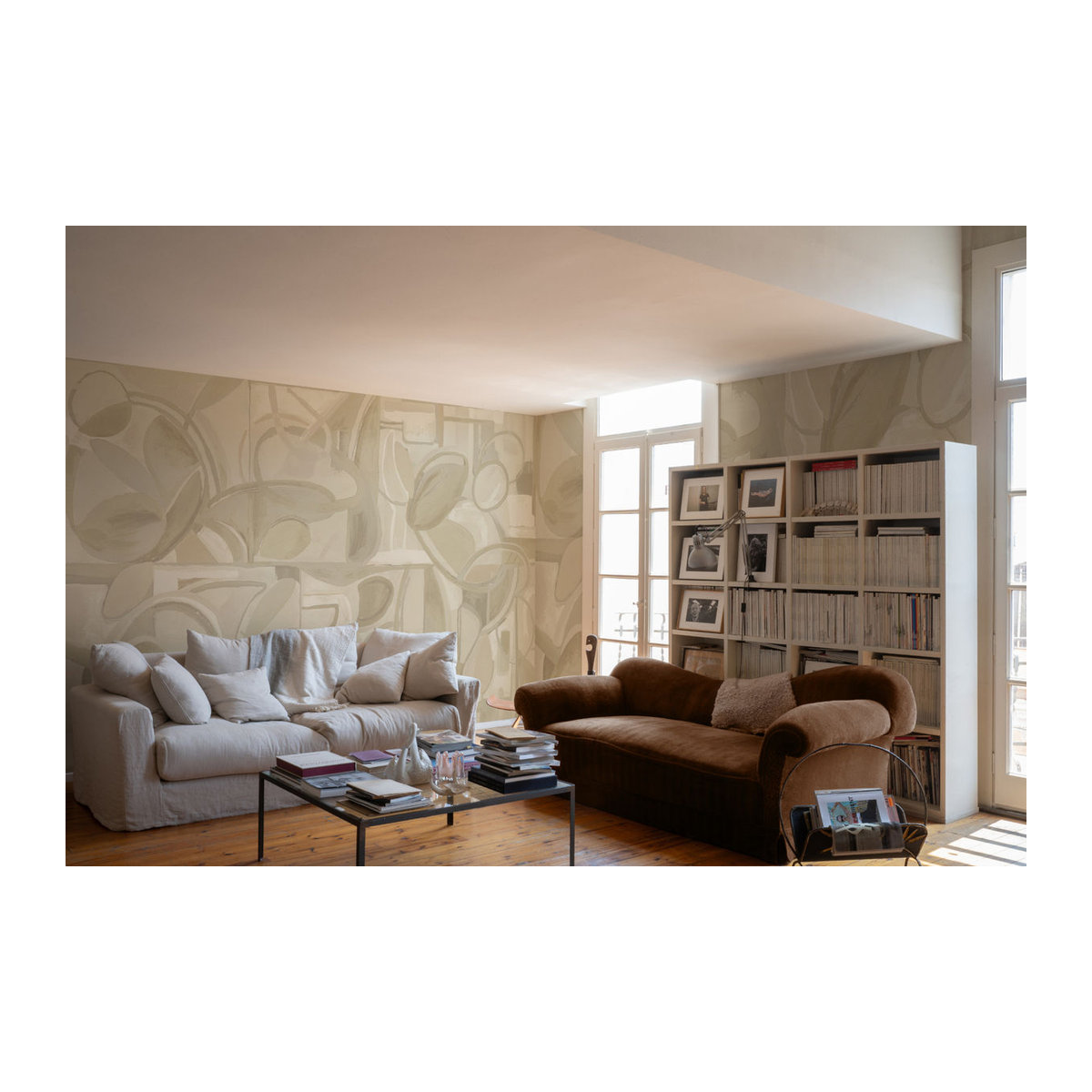 Tres Tintas Wandbild Giant Abstract in Weiß und Beige als modernes abstraktes Papierbild im Querformat - Bild 1