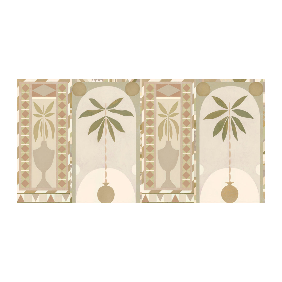 Tres Tintas Wandbild Jungle Arches in Beige – Modernes abstraktes Landschaftsmotiv mit floralen Blättern auf Papier im Querformat - Bild 1
