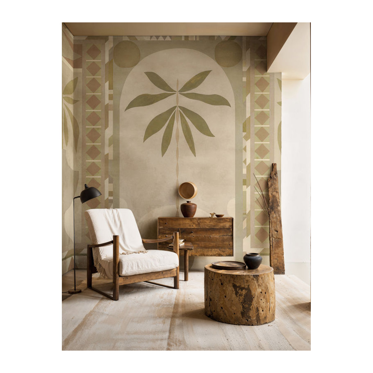 Tres Tintas Wandbild Jungle Arches in Beige – Modernes abstraktes Landschaftsmotiv mit floralen Blättern auf Papier im Querformat - Bild 2