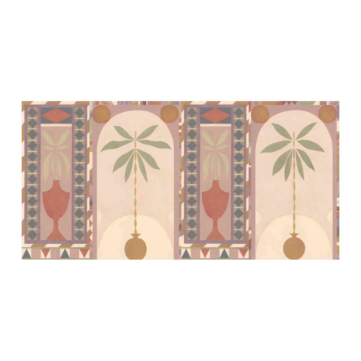 Tres Tintas Wandbild Jungle Arches in Rosa – Modernes abstraktes Landschafts- und Floral-Motiv auf Papier im Querformat - Bild 1