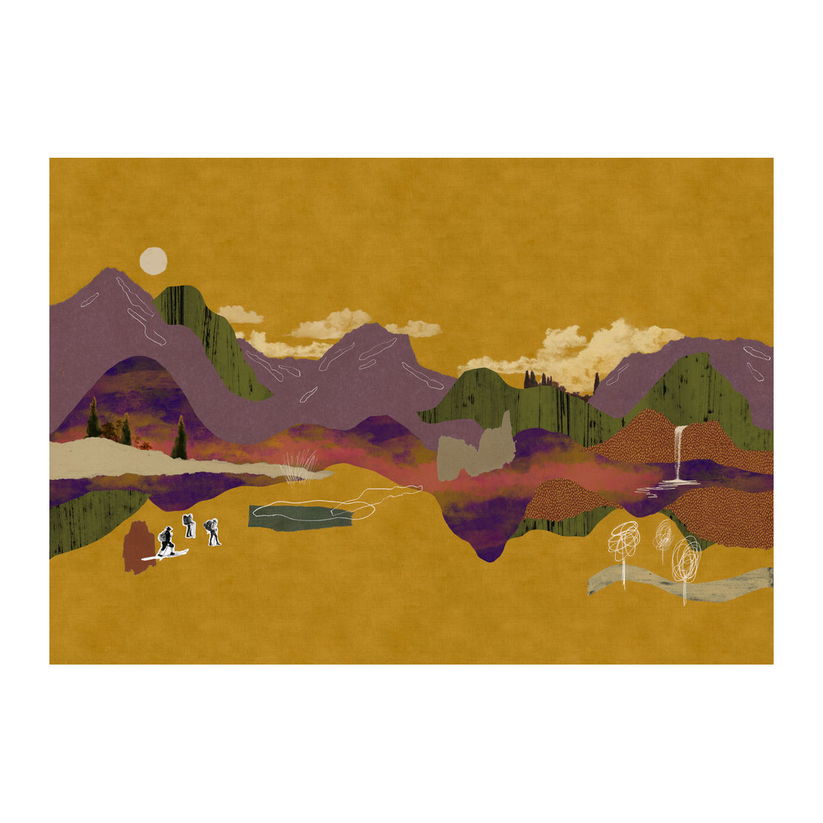 Tres Tintas Wandbild Landscape Collage abstrakt in Ocker und Lila auf Papier - Bild 1