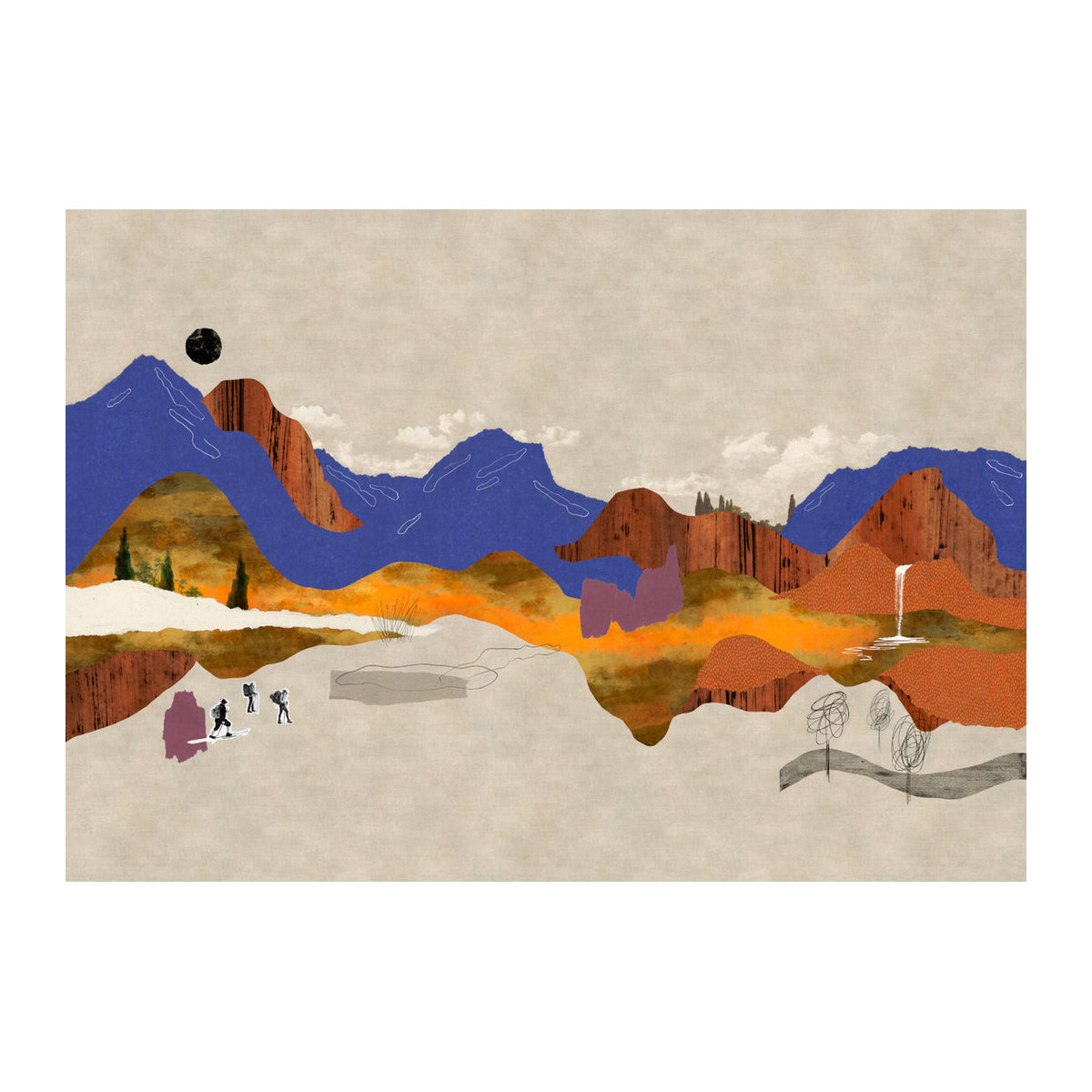 Tres Tintas Wandbild Landscape Collage als abstrakte Berglandschaft in Beige, Blau und Mehrfarbig im Querformat - Bild 2