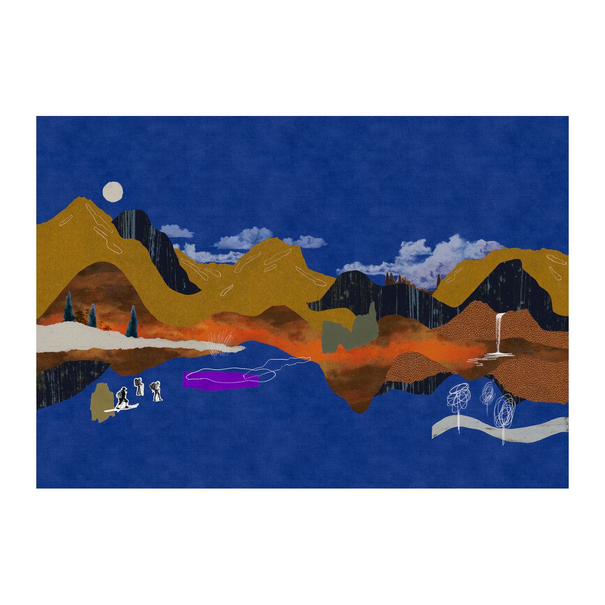 Tres Tintas Wandbild Landscape Collage Berglandschaft in Blau und Mehrfarbig als abstrakte Dekoration im Querformat - Bild 2